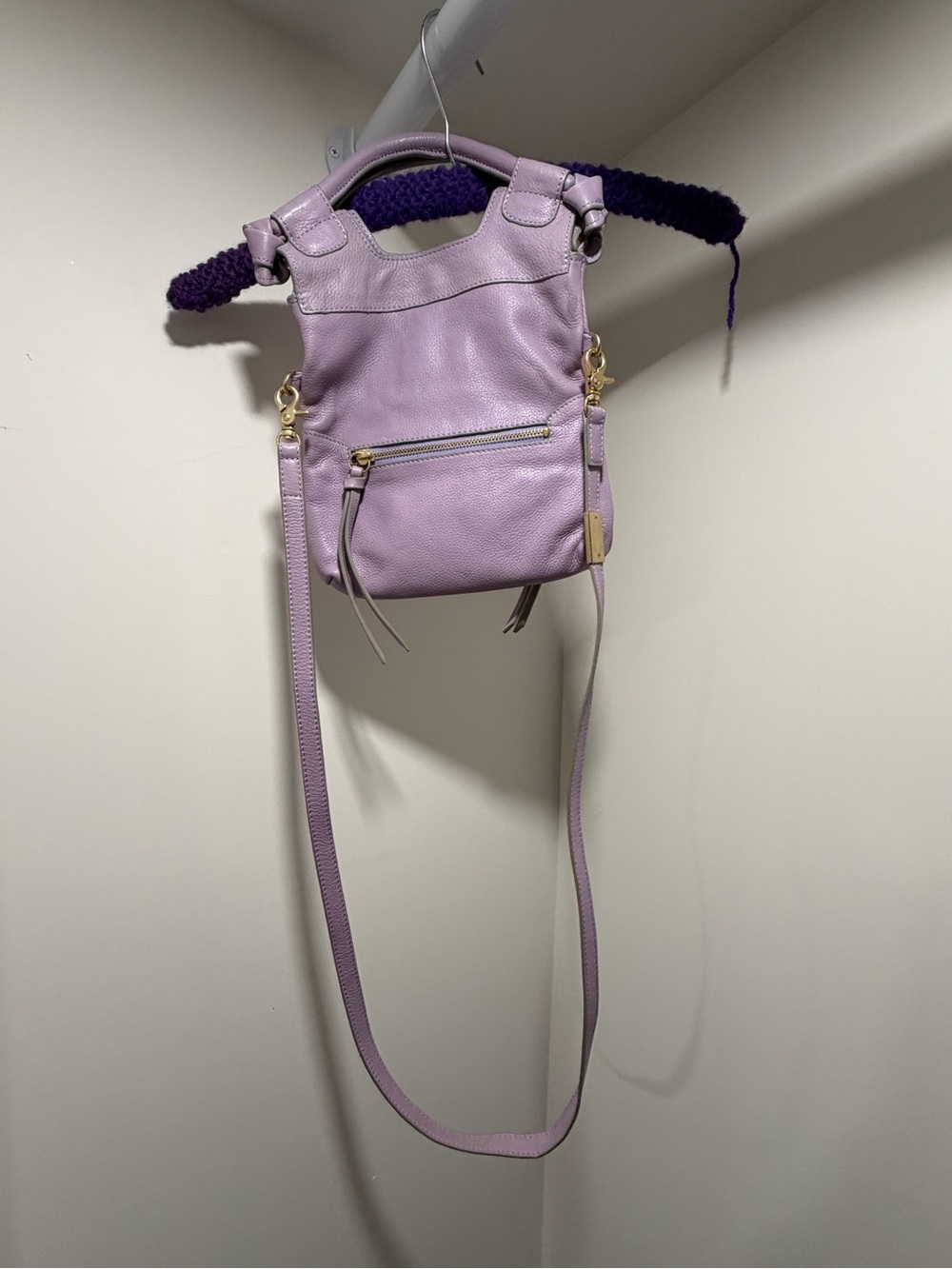 Foley + Corinna Lilac Pebbled Leather Crossbody with Gold Hardware